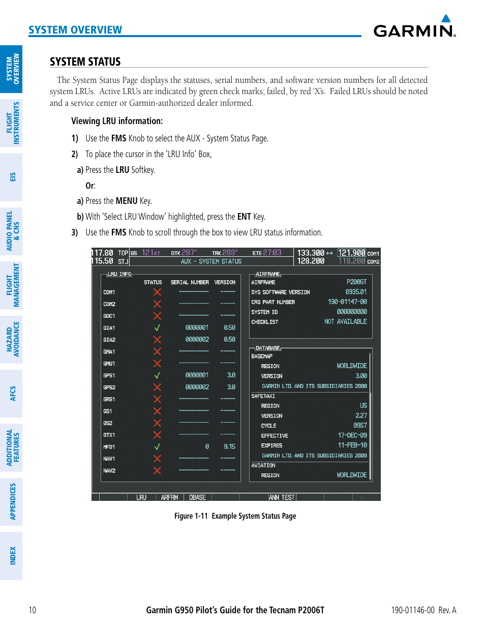 System status, System overview | Garmin G950 Tecnam 2006T User Manual | Page 22 / 348