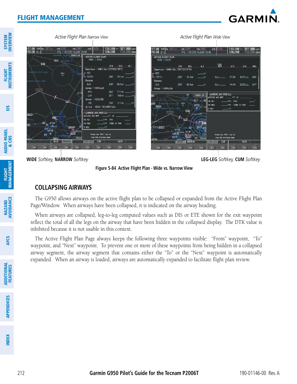 Flight management, Collapsing airways | Garmin G950 Tecnam 2006T User Manual | Page 224 / 348