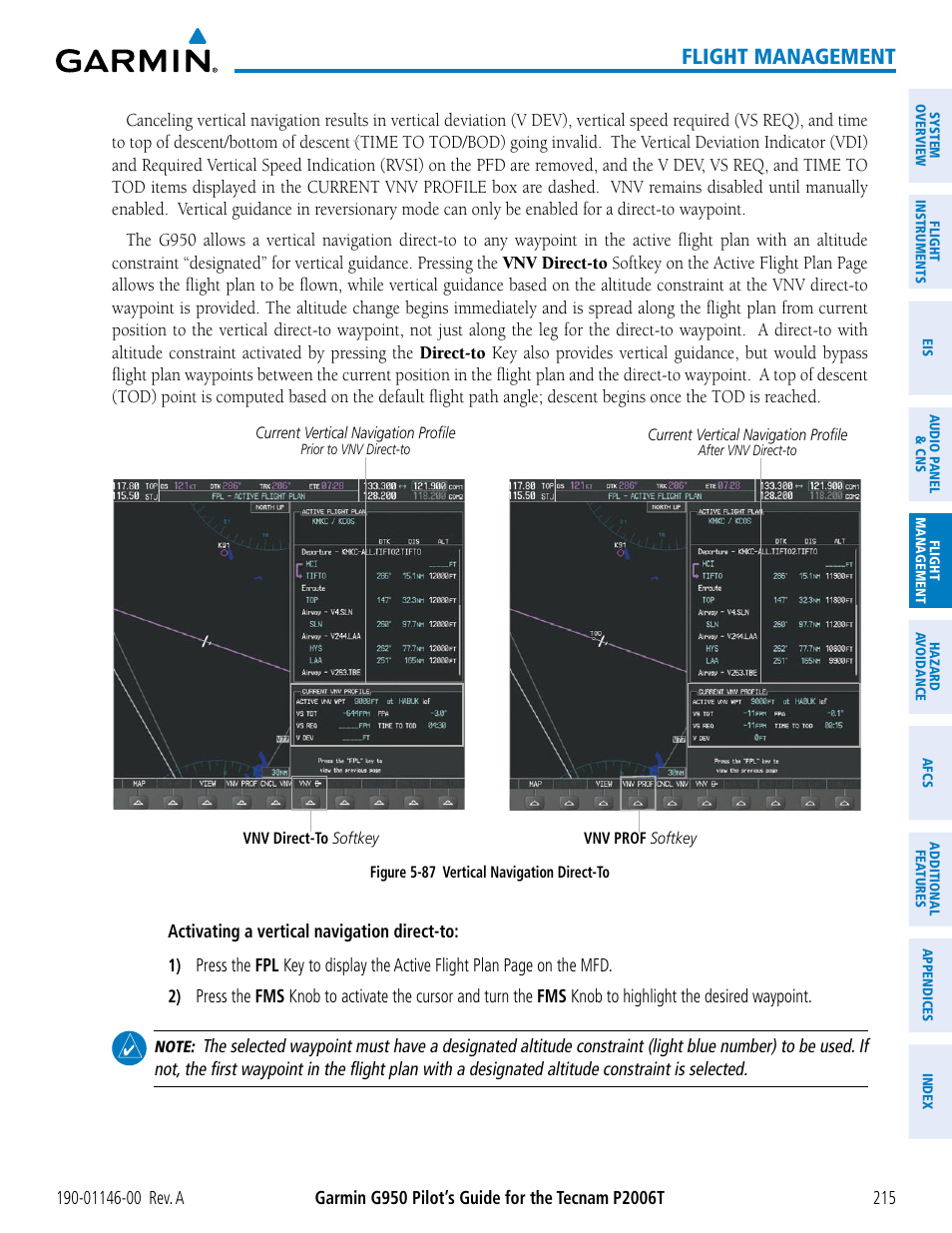 Flight management | Garmin G950 Tecnam 2006T User Manual | Page 227 / 348