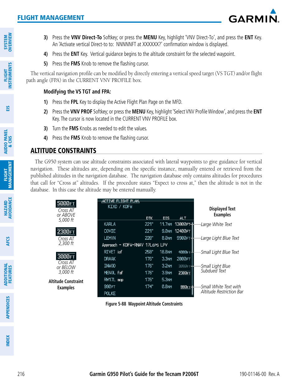 Altitude constraints, Flight management | Garmin G950 Tecnam 2006T User Manual | Page 228 / 348
