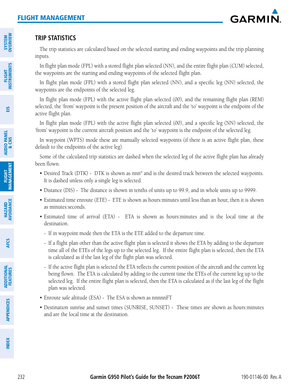 Flight management, Trip statistics | Garmin G950 Tecnam 2006T User Manual | Page 244 / 348