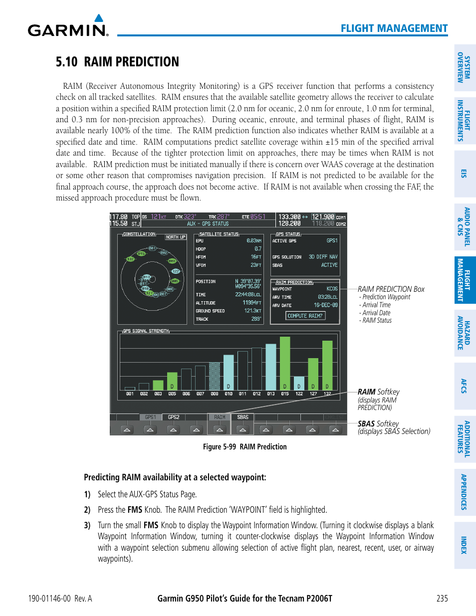 10 raim prediction, Flight management | Garmin G950 Tecnam 2006T User Manual | Page 247 / 348
