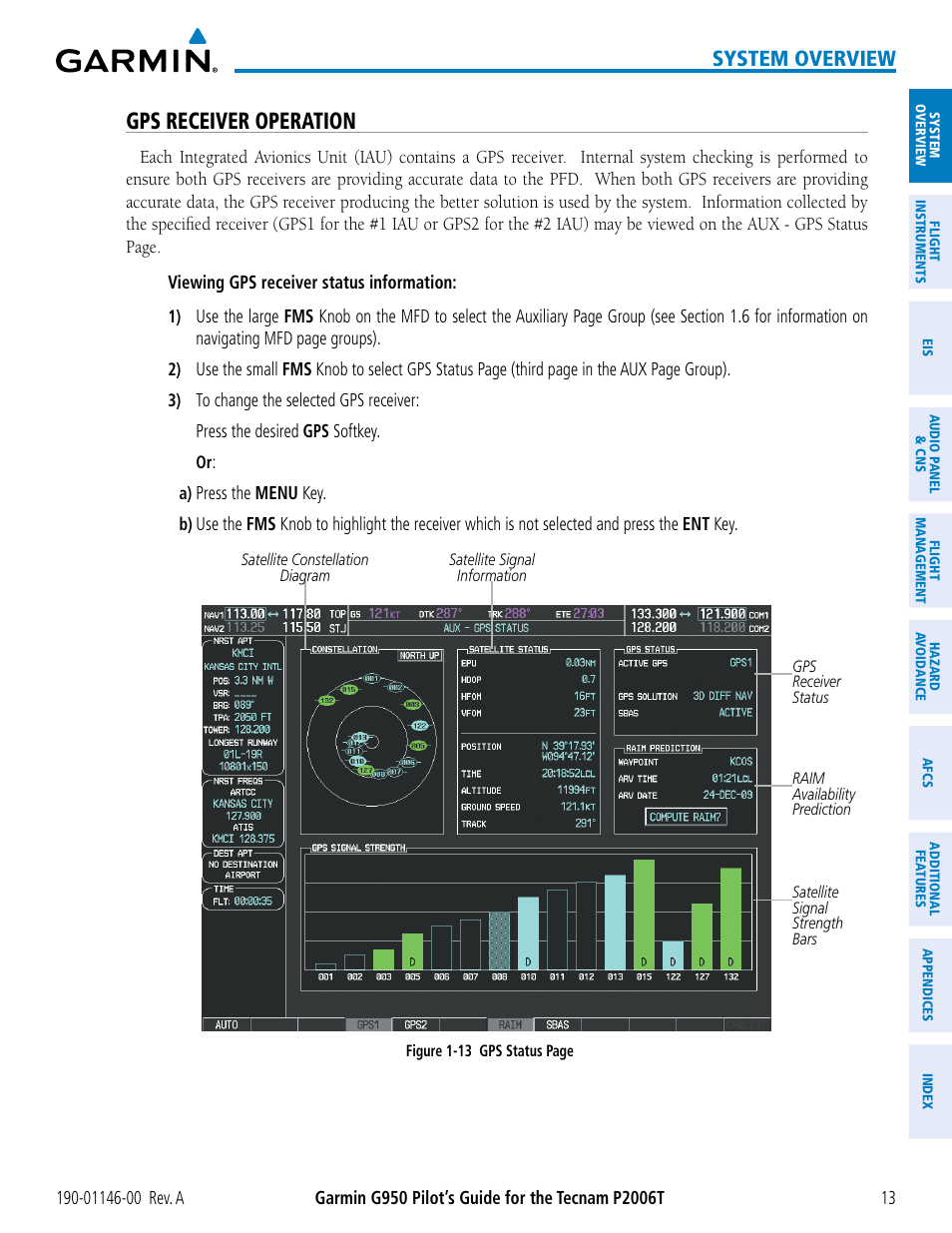 Gps receiver operation, System overview | Garmin G950 Tecnam 2006T User Manual | Page 25 / 348