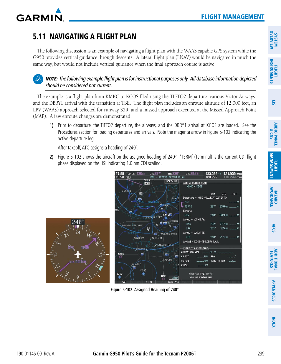 11 navigating a flight plan, Flight management | Garmin G950 Tecnam 2006T User Manual | Page 251 / 348