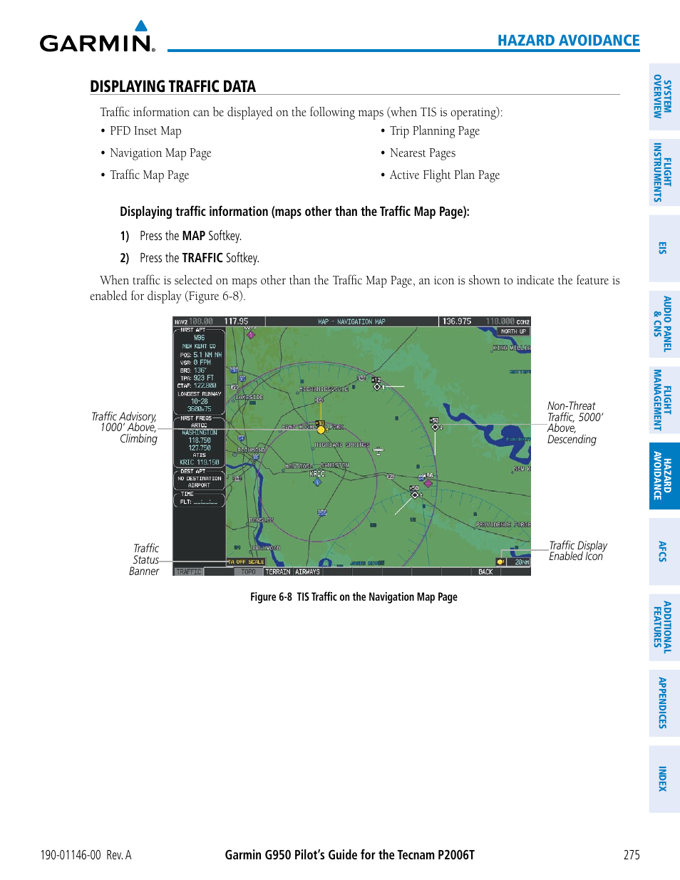 Displaying traffic data, Hazard avoidance | Garmin G950 Tecnam 2006T User Manual | Page 287 / 348