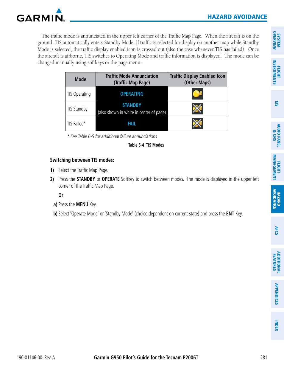 Hazard avoidance | Garmin G950 Tecnam 2006T User Manual | Page 293 / 348