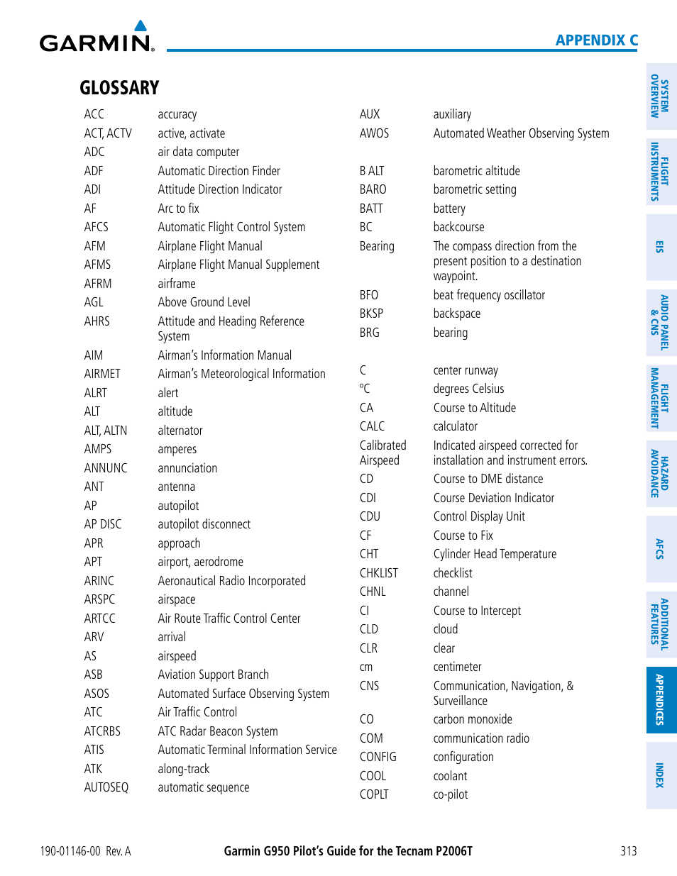 Glossary | Garmin G950 Tecnam 2006T User Manual | Page 325 / 348