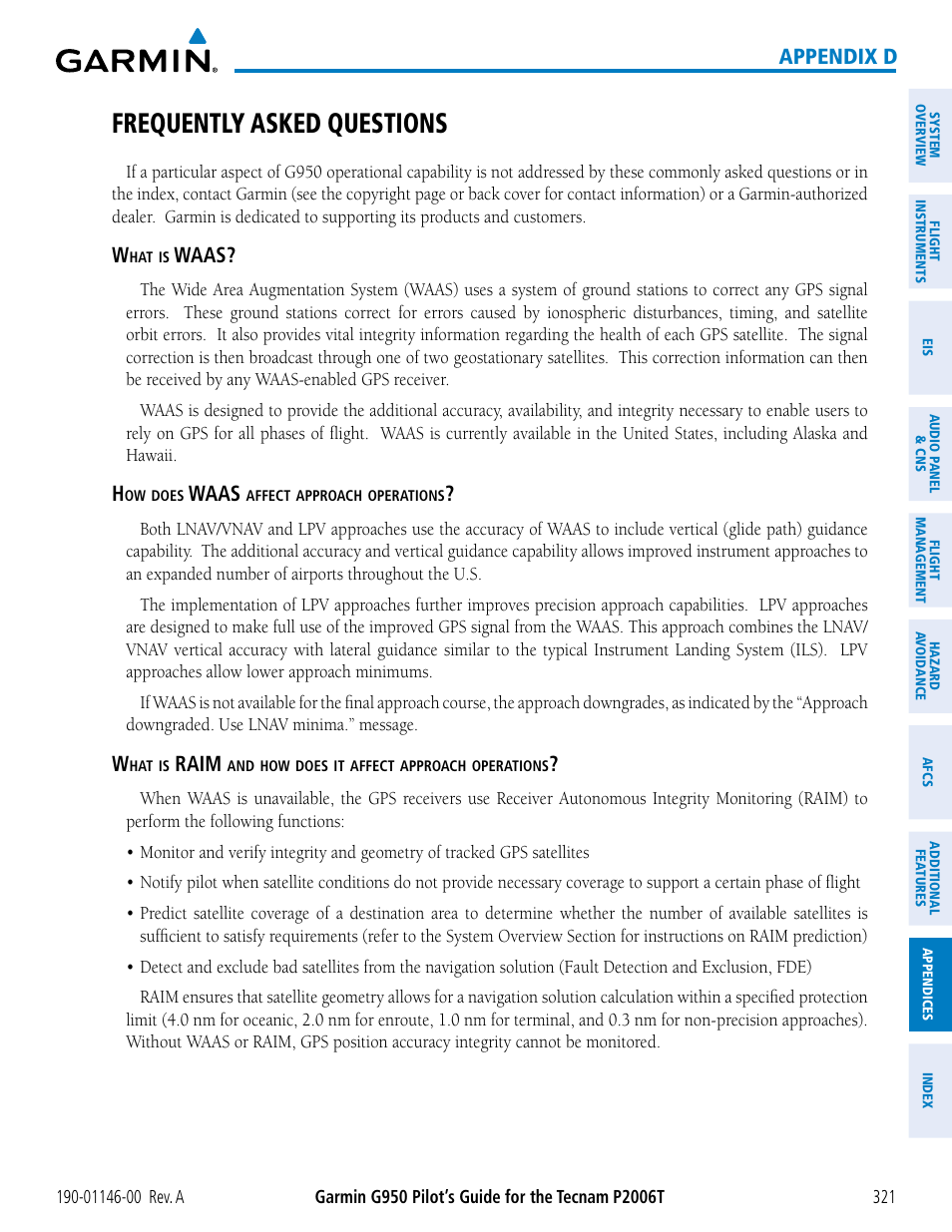 Frequently asked questions, Appendix d, Waas | Raim | Garmin G950 Tecnam 2006T User Manual | Page 333 / 348