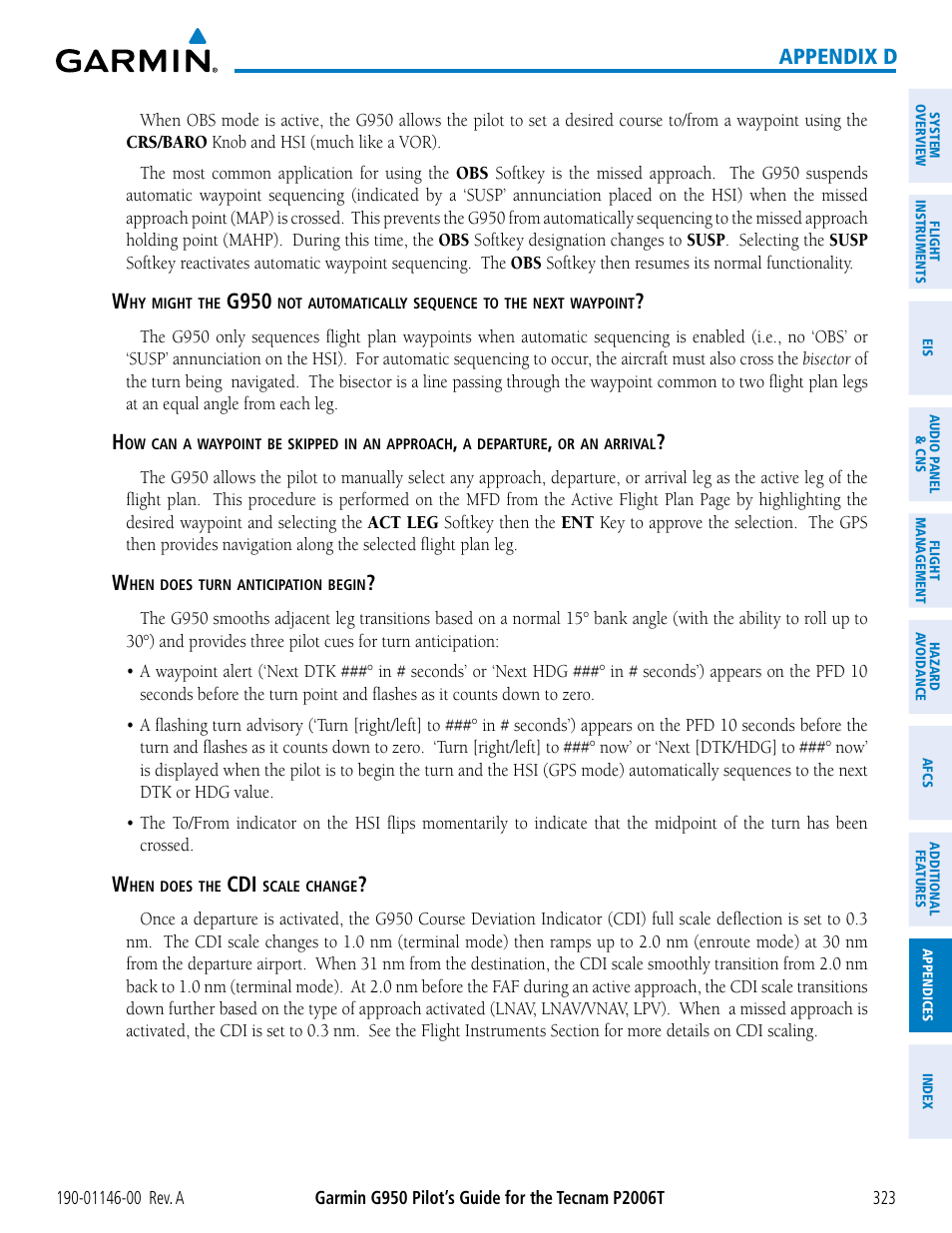 Appendix d, G950 | Garmin G950 Tecnam 2006T User Manual | Page 335 / 348