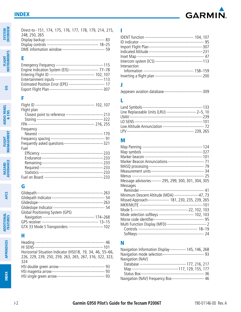 Index | Garmin G950 Tecnam 2006T User Manual | Page 344 / 348
