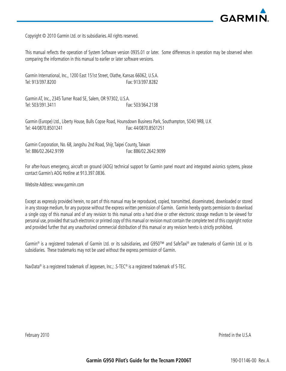 Garmin G950 Tecnam 2006T User Manual | Page 4 / 348