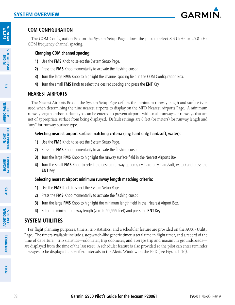 System utilities, System overview, Com configuration | Nearest airports | Garmin G950 Tecnam 2006T User Manual | Page 50 / 348