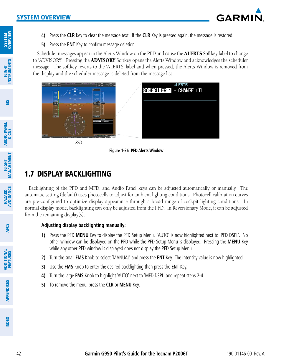 7 display backlighting, System overview | Garmin G950 Tecnam 2006T User Manual | Page 54 / 348