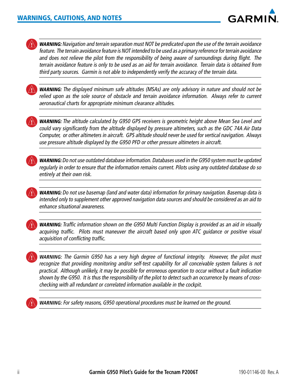 Garmin G950 Tecnam 2006T User Manual | Page 6 / 348