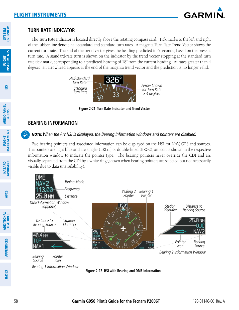 Flight instruments, Turn rate indicator, Bearing information | Garmin G950 Tecnam 2006T User Manual | Page 70 / 348