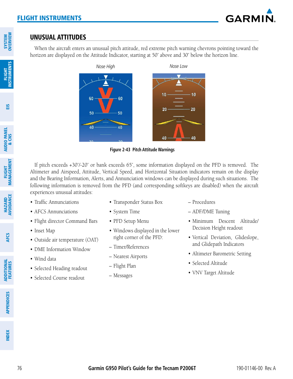 Unusual attitudes, Flight instruments | Garmin G950 Tecnam 2006T User Manual | Page 88 / 348