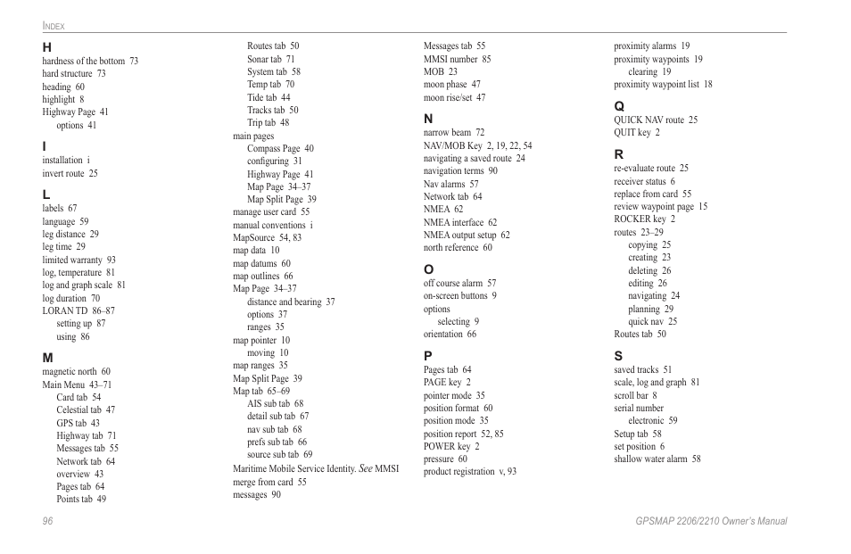 Garmin GPSMAP 2210 User Manual | Page 104 / 106