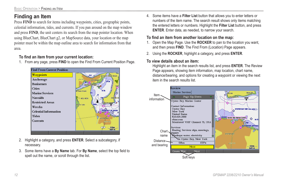 Finding an item | Garmin GPSMAP 2210 User Manual | Page 20 / 106