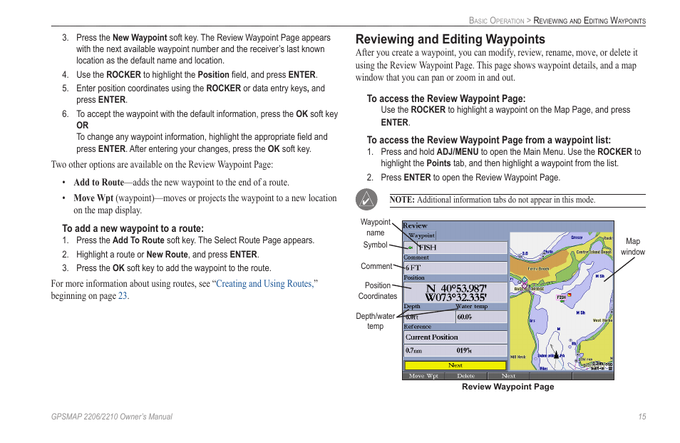 Reviewing and editing waypoints | Garmin GPSMAP 2210 User Manual | Page 23 / 106