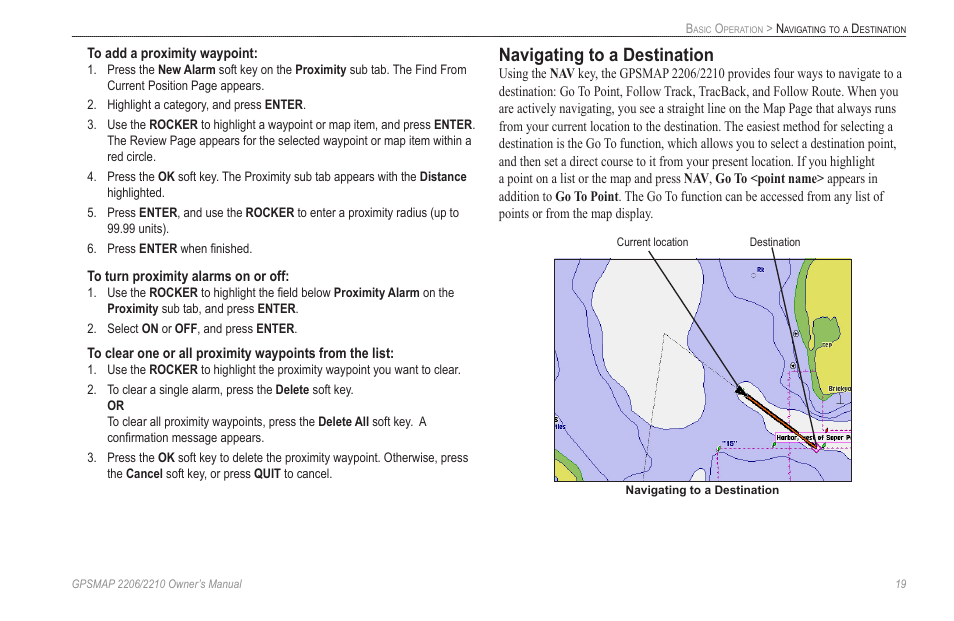 Navigating to a destination | Garmin GPSMAP 2210 User Manual | Page 27 / 106