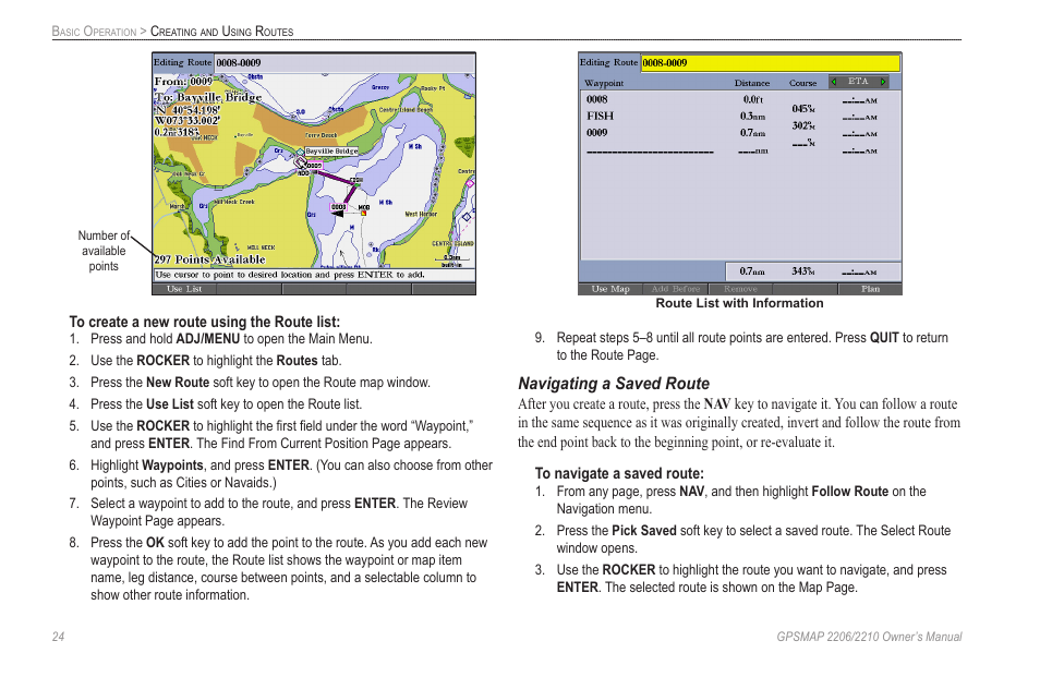 Navigating a saved route | Garmin GPSMAP 2210 User Manual | Page 32 / 106