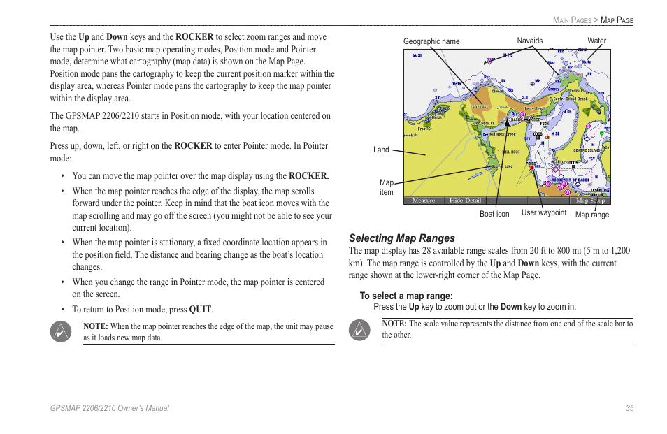 Selecting map ranges | Garmin GPSMAP 2210 User Manual | Page 43 / 106