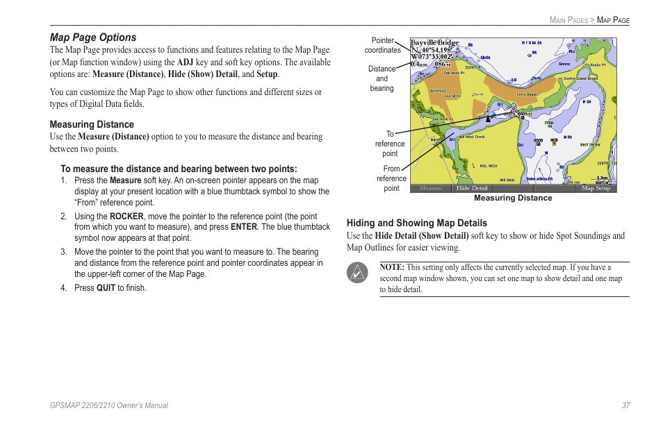 Map page options | Garmin GPSMAP 2210 User Manual | Page 45 / 106