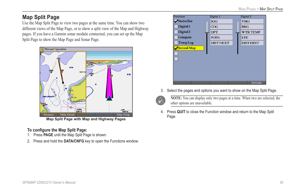 Map split page | Garmin GPSMAP 2210 User Manual | Page 47 / 106