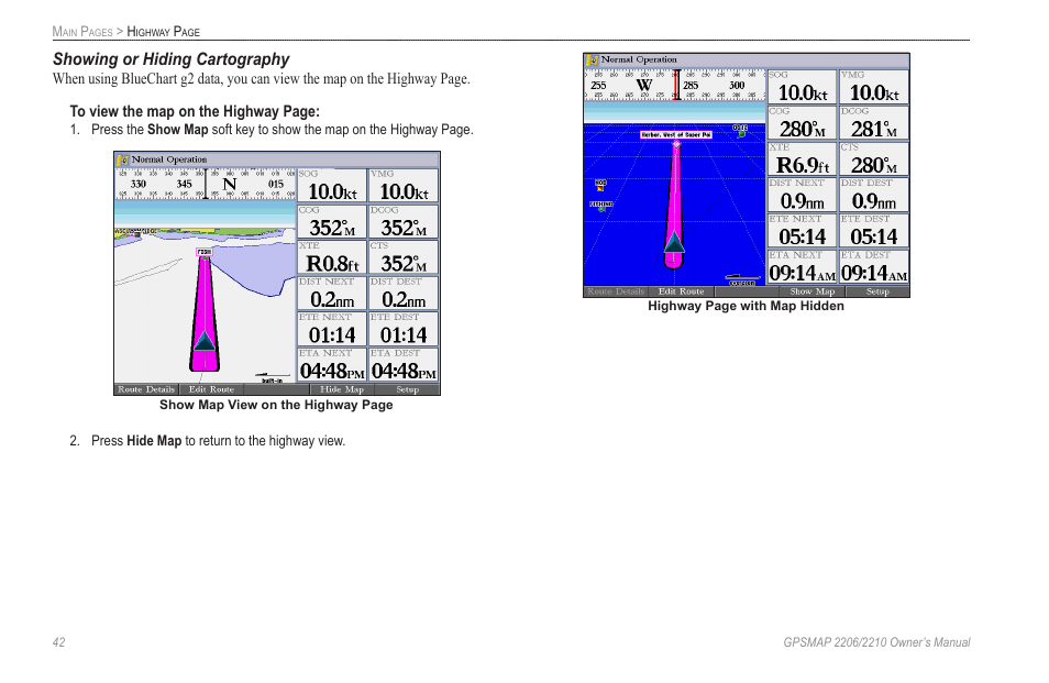 Showing or hiding cartography | Garmin GPSMAP 2210 User Manual | Page 50 / 106