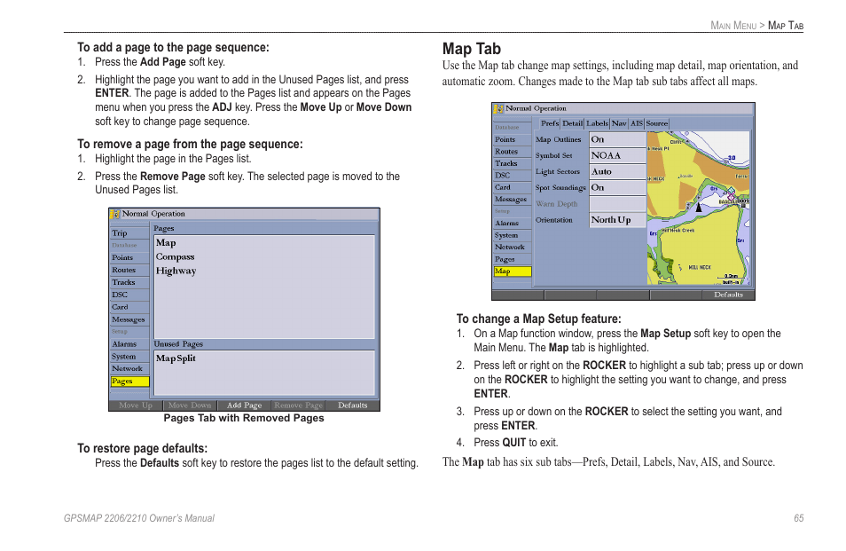 Map tab | Garmin GPSMAP 2210 User Manual | Page 73 / 106