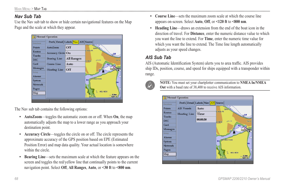 Ais sub tab | Garmin GPSMAP 2210 User Manual | Page 76 / 106