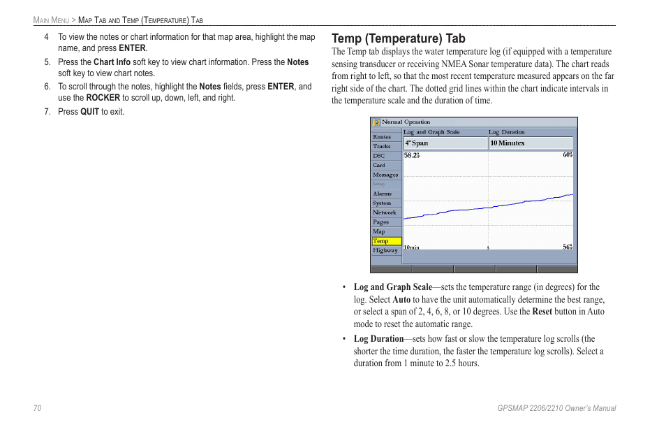 Temp (temperature) tab | Garmin GPSMAP 2210 User Manual | Page 78 / 106