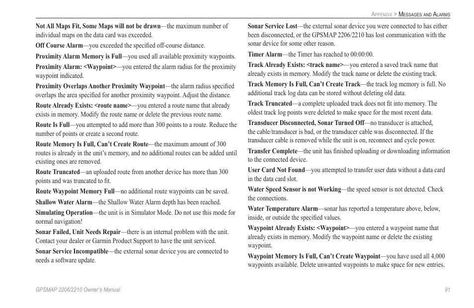 Garmin GPSMAP 2210 User Manual | Page 99 / 106