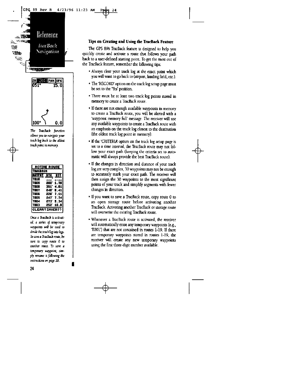 Tips on creating and using the tntceack feature | Garmin GPS 89 User Manual | Page 28 / 68