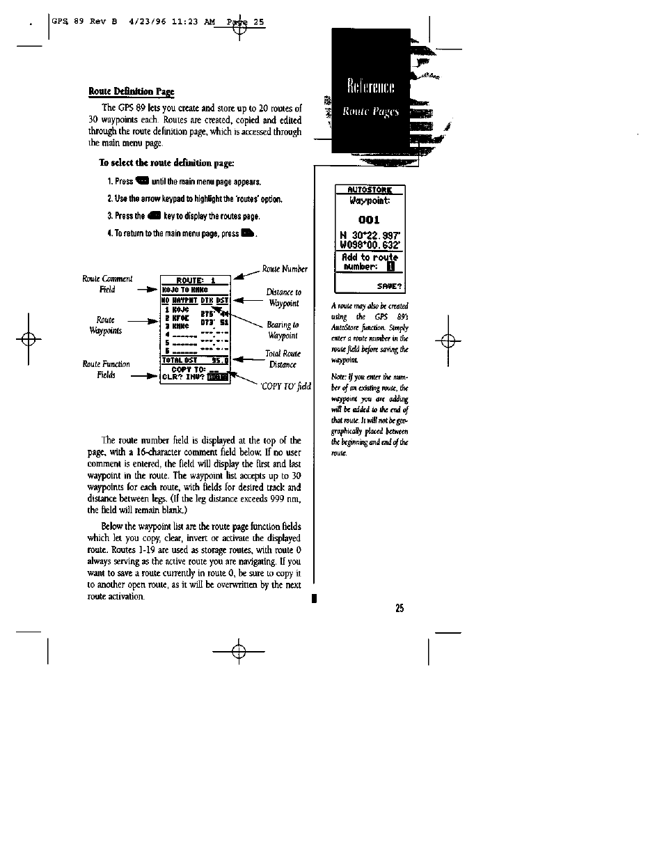 Route, Page | Garmin GPS 89 User Manual | Page 29 / 68