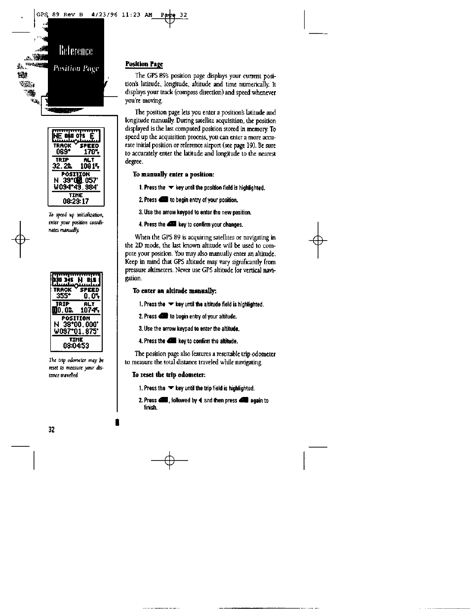 To enter an attitude manually, Ibo.oa, Dts e i | Ito-t, Ss'i, Posthom rage | Garmin GPS 89 User Manual | Page 36 / 68