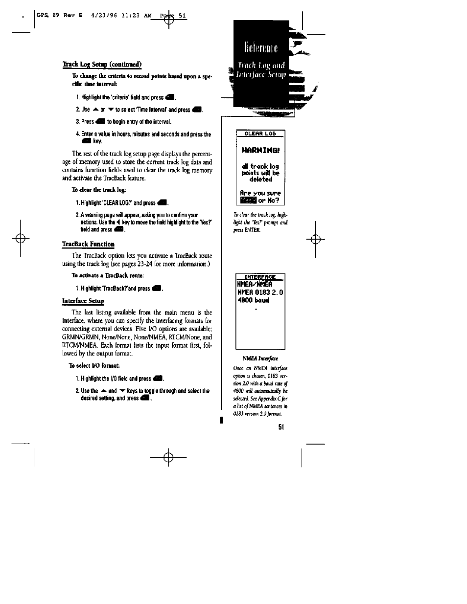 Tracback function, Harming | Garmin GPS 89 User Manual | Page 55 / 68