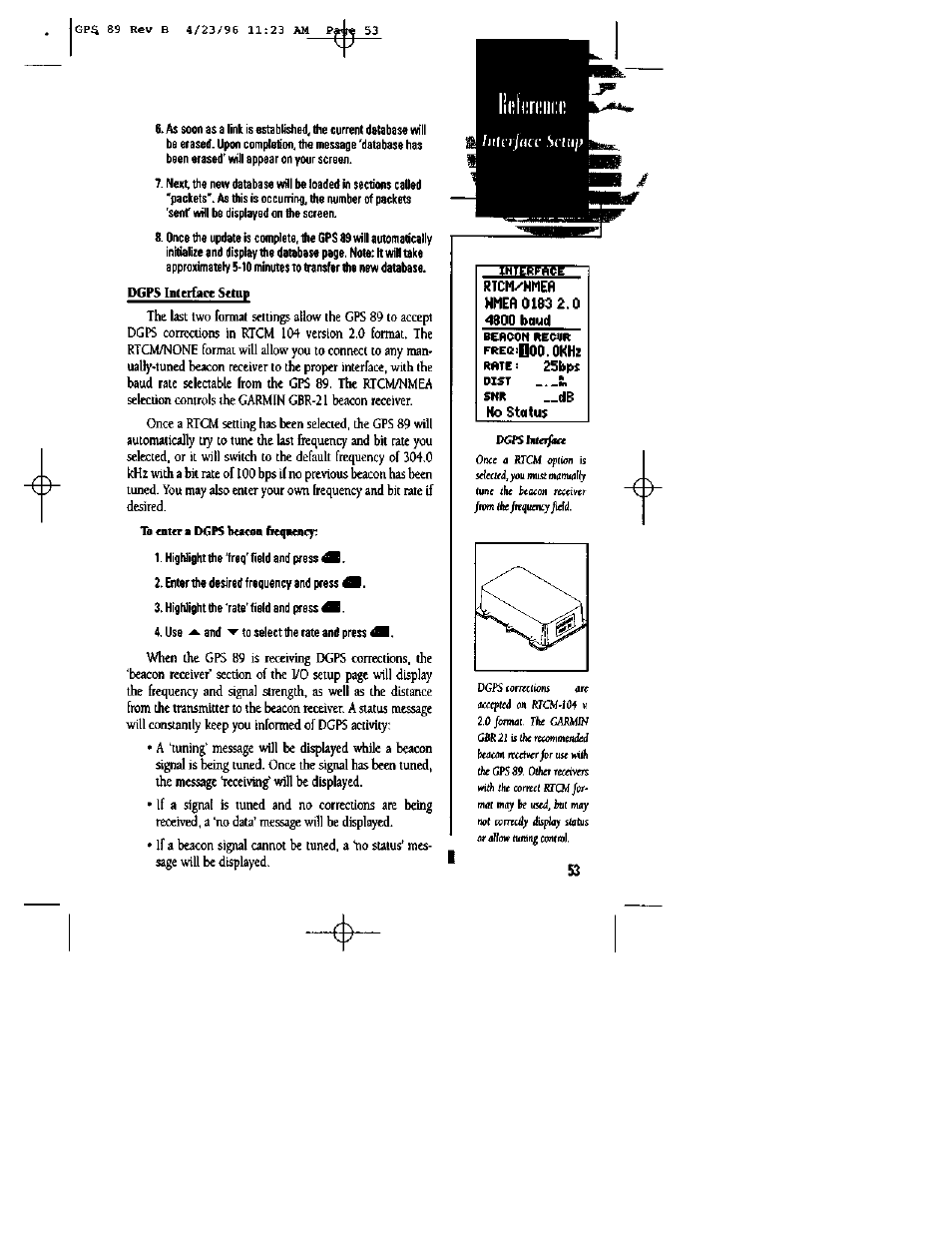 Dgp5 interface stlnp, Imteftpafee, Ho status | Hmefl | Garmin GPS 89 User Manual | Page 57 / 68