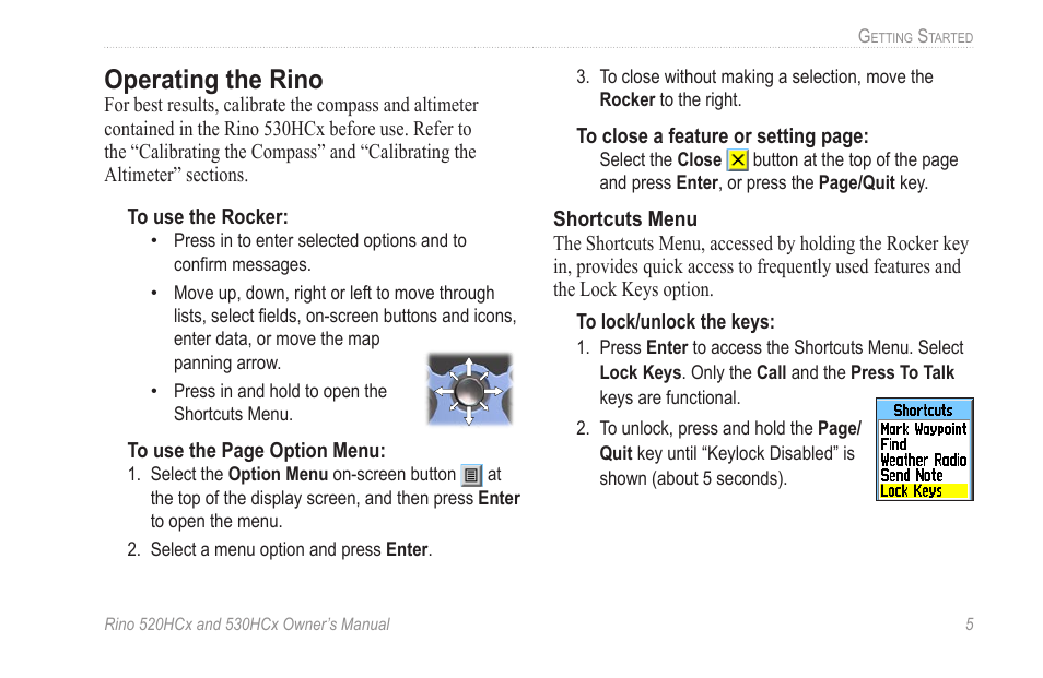 Operating the rino | Garmin RINO 530HCx User Manual | Page 11 / 74