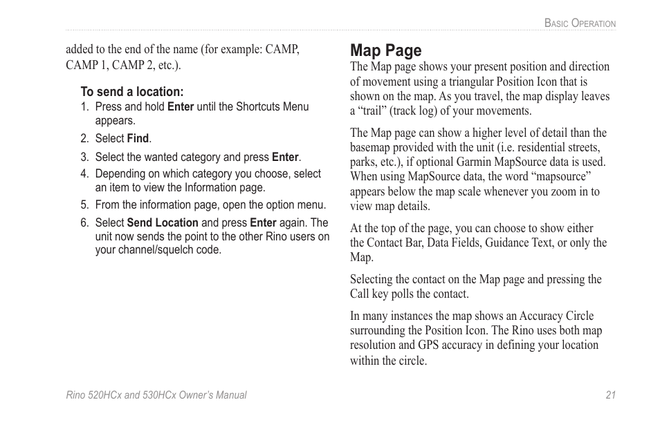 Map page | Garmin RINO 530HCx User Manual | Page 27 / 74