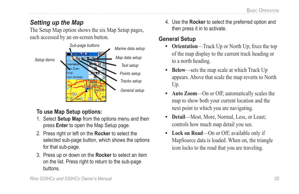 Setting up the map | Garmin RINO 530HCx User Manual | Page 31 / 74