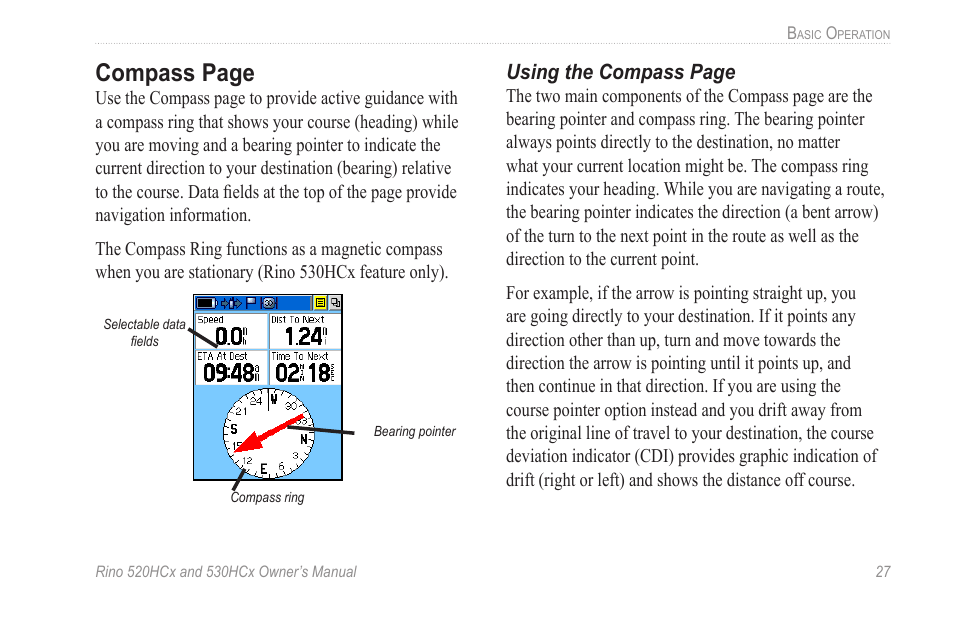 Compass page | Garmin RINO 530HCx User Manual | Page 33 / 74