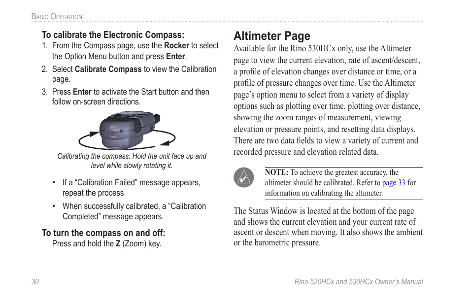 Altimeter page | Garmin RINO 530HCx User Manual | Page 36 / 74