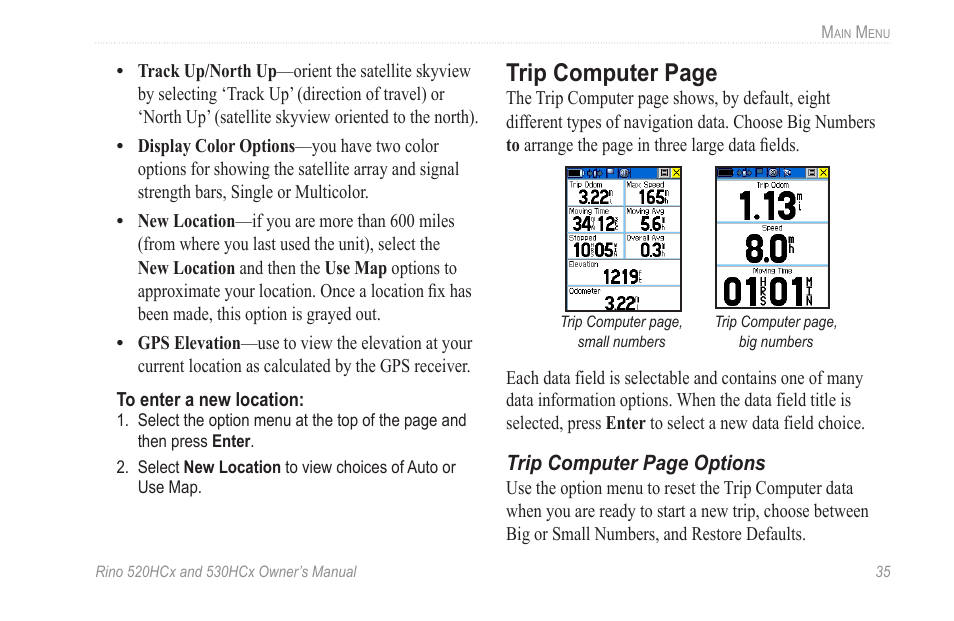 Trip computer page | Garmin RINO 530HCx User Manual | Page 41 / 74