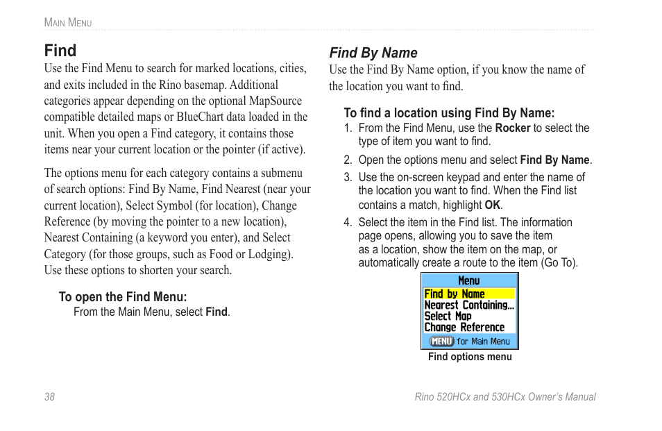 Find | Garmin RINO 530HCx User Manual | Page 44 / 74