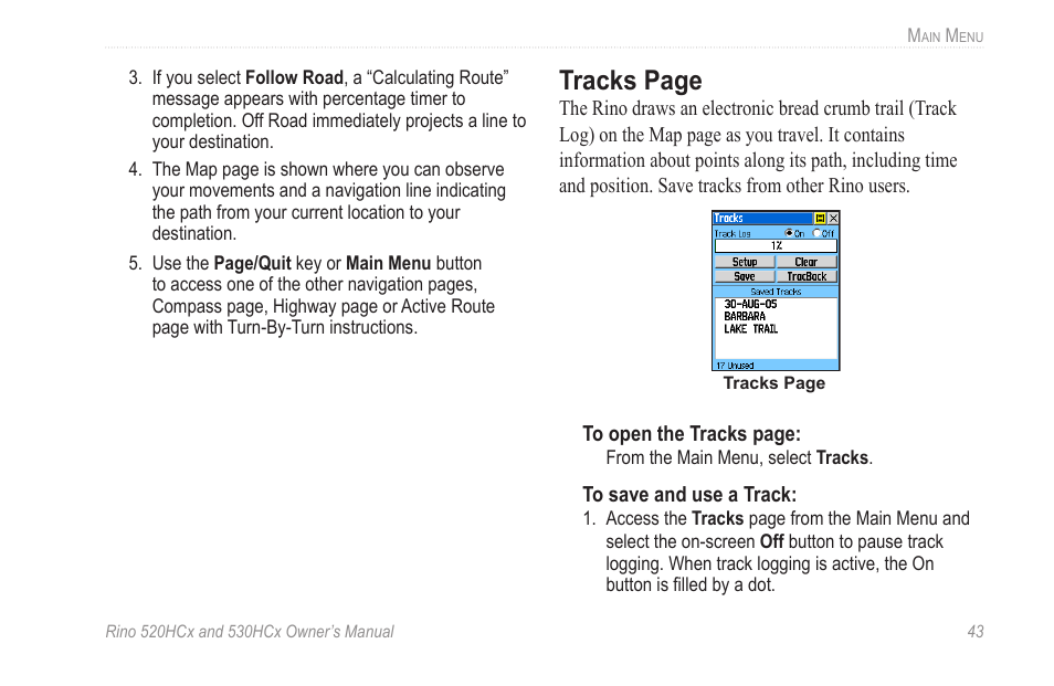 Tracks page | Garmin RINO 530HCx User Manual | Page 49 / 74