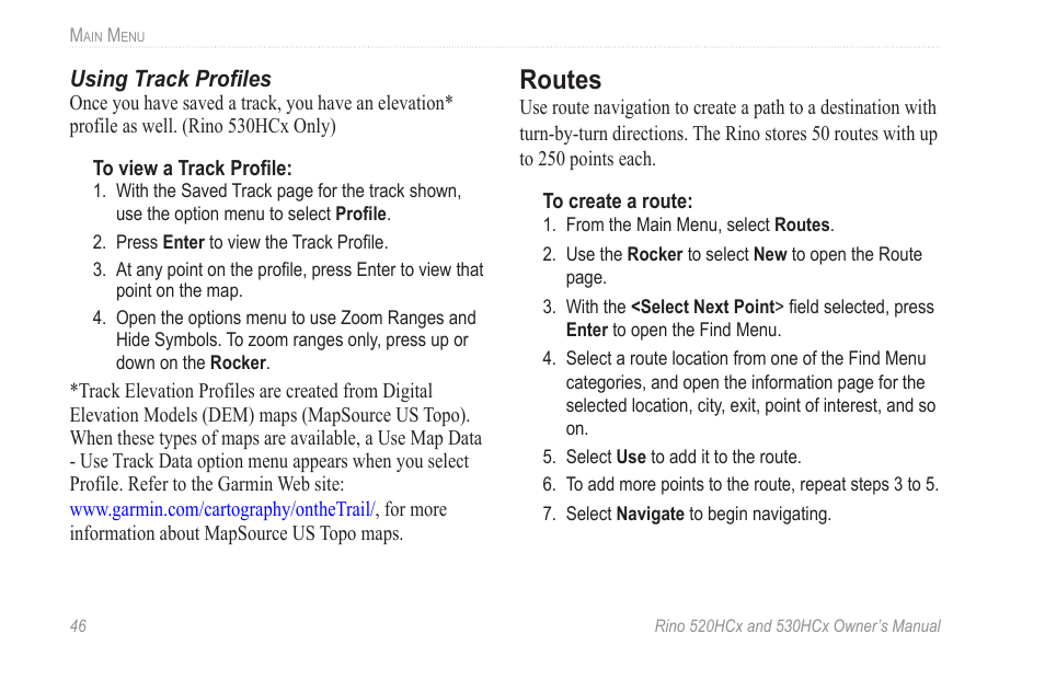 Routes | Garmin RINO 530HCx User Manual | Page 52 / 74