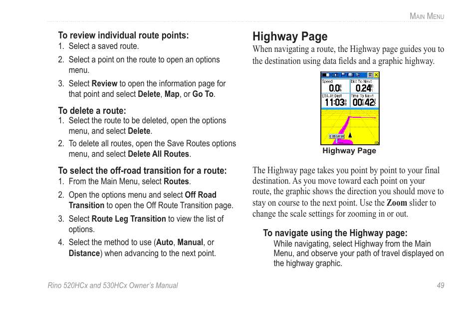 Highway page | Garmin RINO 530HCx User Manual | Page 55 / 74