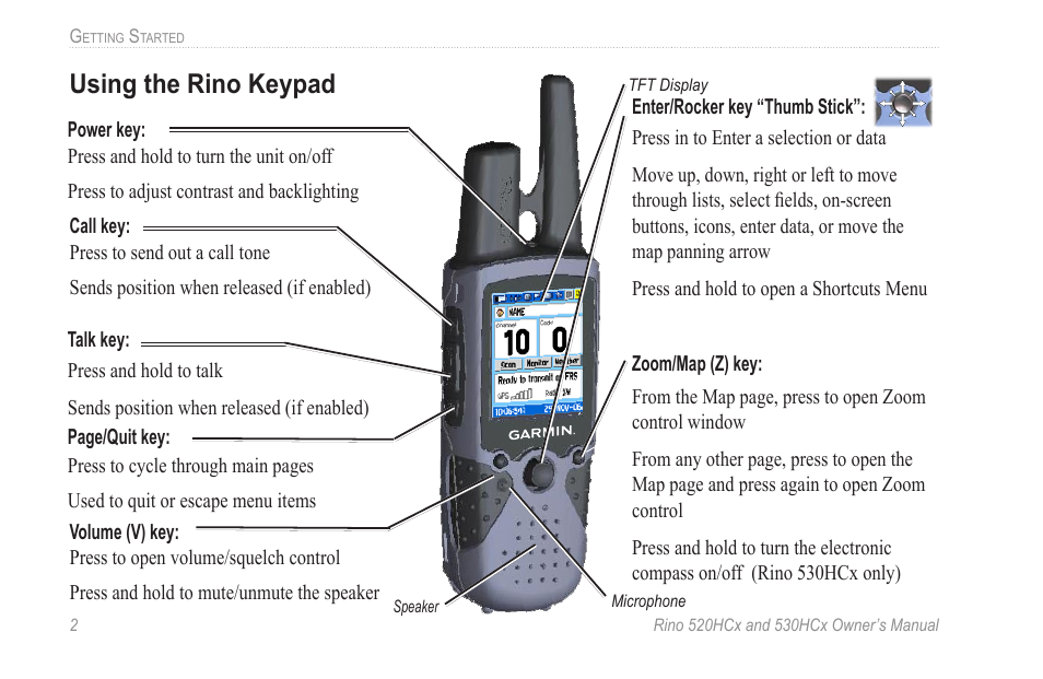 Using the rino keypad | Garmin RINO 530HCx User Manual | Page 8 / 74