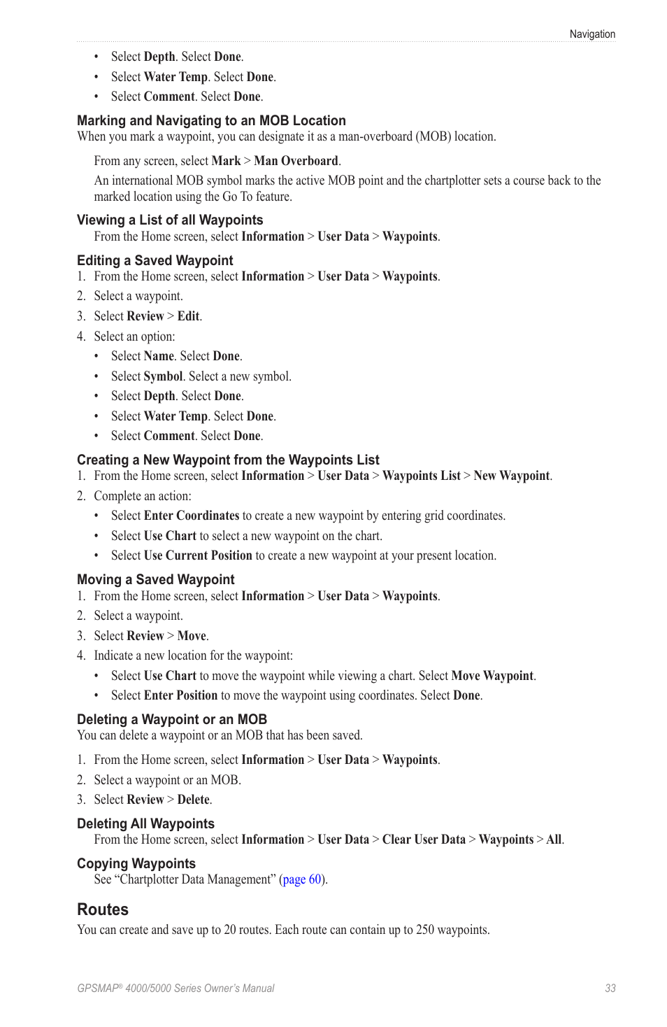 Routes, To view a list of routes you saved previously | Garmin GPSMAP 5215 User Manual | Page 37 / 116